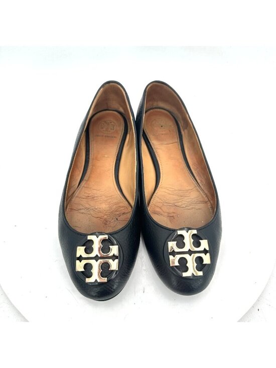 Tory Burch Shoes - Tory Burch Claire Women Size 7 Black Leather Gold Logo Ballerina Flat Shoes